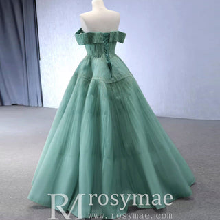 Beaded Ruched Prom Dress Off the Shoulder A-line Formal Gown - Rosymae