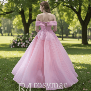 Beaded Ruched Prom Dress Off the Shoulder A-line Formal Gown - Rosymae