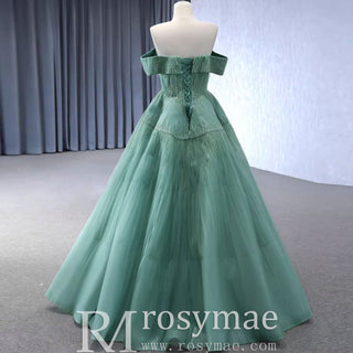 Beaded Ruched Prom Dress Off the Shoulder A-line Formal Gown - Rosymae