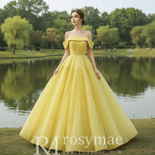 Beaded Ruched Prom Dress Off the Shoulder A-line Formal Gown - Rosymae