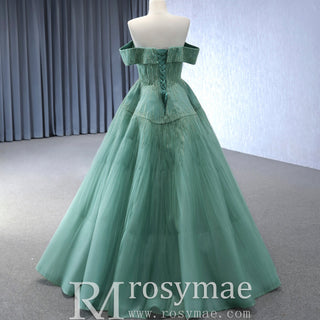 Beaded Ruched Prom Dress Off the Shoulder A-line Formal Gown - Rosymae