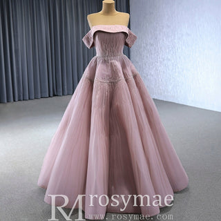 Beaded Ruched Prom Dress Off the Shoulder A-line Formal Gown - Rosymae