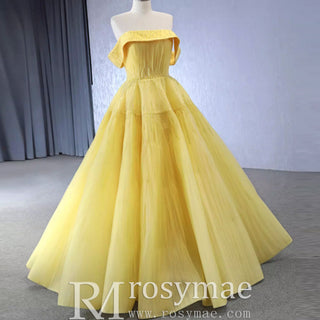 Beaded Ruched Prom Dress Off the Shoulder A-line Formal Gown - Rosymae
