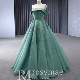 Beaded Ruched Prom Dress Off the Shoulder A-line Formal Gown - Rosymae