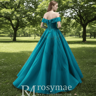Beaded Ruched Prom Dress Off the Shoulder A-line Formal Gown - Rosymae