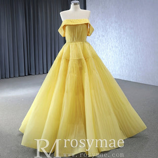 Beaded Ruched Prom Dress Off the Shoulder A-line Formal Gown - Rosymae