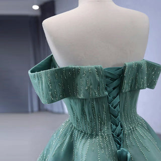 Beaded Ruched Prom Dress Off the Shoulder A-line Formal Gown - Rosymae