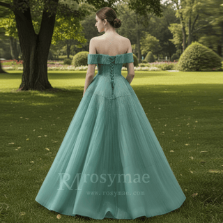 Beaded Ruched Prom Dress Off the Shoulder A-line Formal Gown - Rosymae