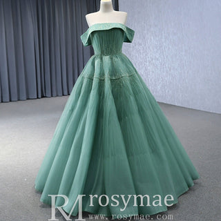 Beaded Ruched Prom Dress Off the Shoulder A-line Formal Gown - Rosymae