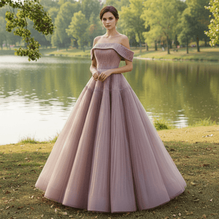 Beaded Ruched Prom Dress Off the Shoulder A-line Formal Gown - Rosymae