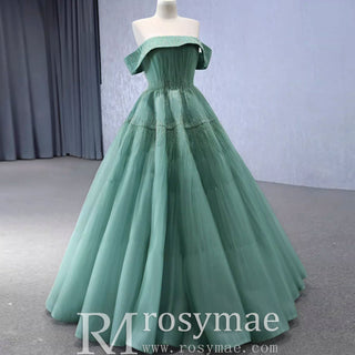 Beaded Ruched Prom Dress Off the Shoulder A-line Formal Gown - Rosymae