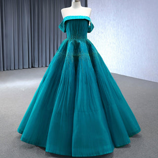 Beaded Ruched Prom Dress Off the Shoulder A-line Formal Gown - Rosymae