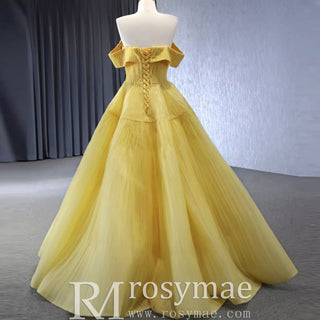Beaded Ruched Prom Dress Off the Shoulder A-line Formal Gown - Rosymae