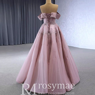 Beaded Ruched Prom Dress Off the Shoulder A-line Formal Gown - Rosymae