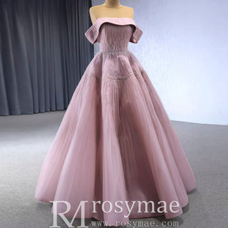 Beaded Ruched Prom Dress Off the Shoulder A-line Formal Gown - Rosymae