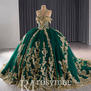 Beaded Sequin Sparkly Wedding Gown Halter Neck Quinceanera Dress - Rosymae