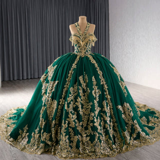 Beaded Sequin Sparkly Wedding Gown Halter Neck Quinceanera Dress - Rosymae