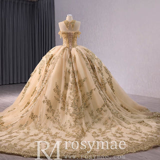 Beaded Sequin Sparkly Wedding Gown Halter Neck Quinceanera Dress - Rosymae