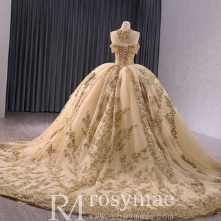 Beaded Sequin Sparkly Wedding Gown Halter Neck Quinceanera Dress - Rosymae