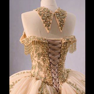 Beaded Sequin Sparkly Wedding Gown Halter Neck Quinceanera Dress - Rosymae
