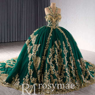 Beaded Sequin Sparkly Wedding Gown Halter Neck Quinceanera Dress - Rosymae
