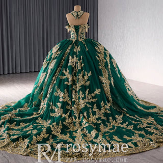 Beaded Sequin Sparkly Wedding Gown Halter Neck Quinceanera Dress - Rosymae