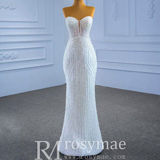 Beaded Sheath Sweetheart Mermaid Wedding Dress with Detachable Skirt - Rosymae