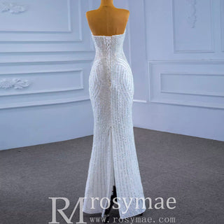 Beaded Sheath Sweetheart Mermaid Wedding Dress with Detachable Skirt - Rosymae