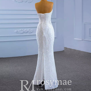 Beaded Sheath Sweetheart Mermaid Wedding Dress with Detachable Skirt - Rosymae