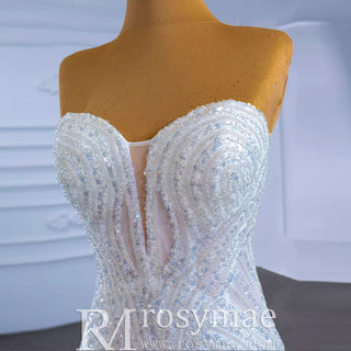 Beaded Sheath Sweetheart Mermaid Wedding Dress with Detachable Skirt - Rosymae