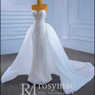 Beaded Sheath Sweetheart Mermaid Wedding Dress with Detachable Skirt - Rosymae