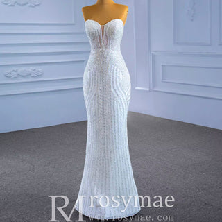 Beaded Sheath Sweetheart Mermaid Wedding Dress with Detachable Skirt - Rosymae