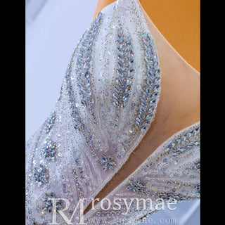 Beaded Spaghetti Strap Mermaid Wedding Dress with Ruffle Skirt - Rosymae