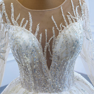 Beaded Sparkly Arabric Wedding Dress with Long Sleeve Ball Gown - Rosymae