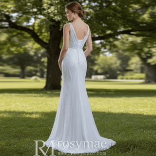 Beaded Sparkly Mermaid Wedding Dress with Detachable Skirt - Rosymae