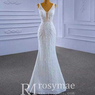 Beaded Sparkly Mermaid Wedding Dress with Detachable Skirt - Rosymae