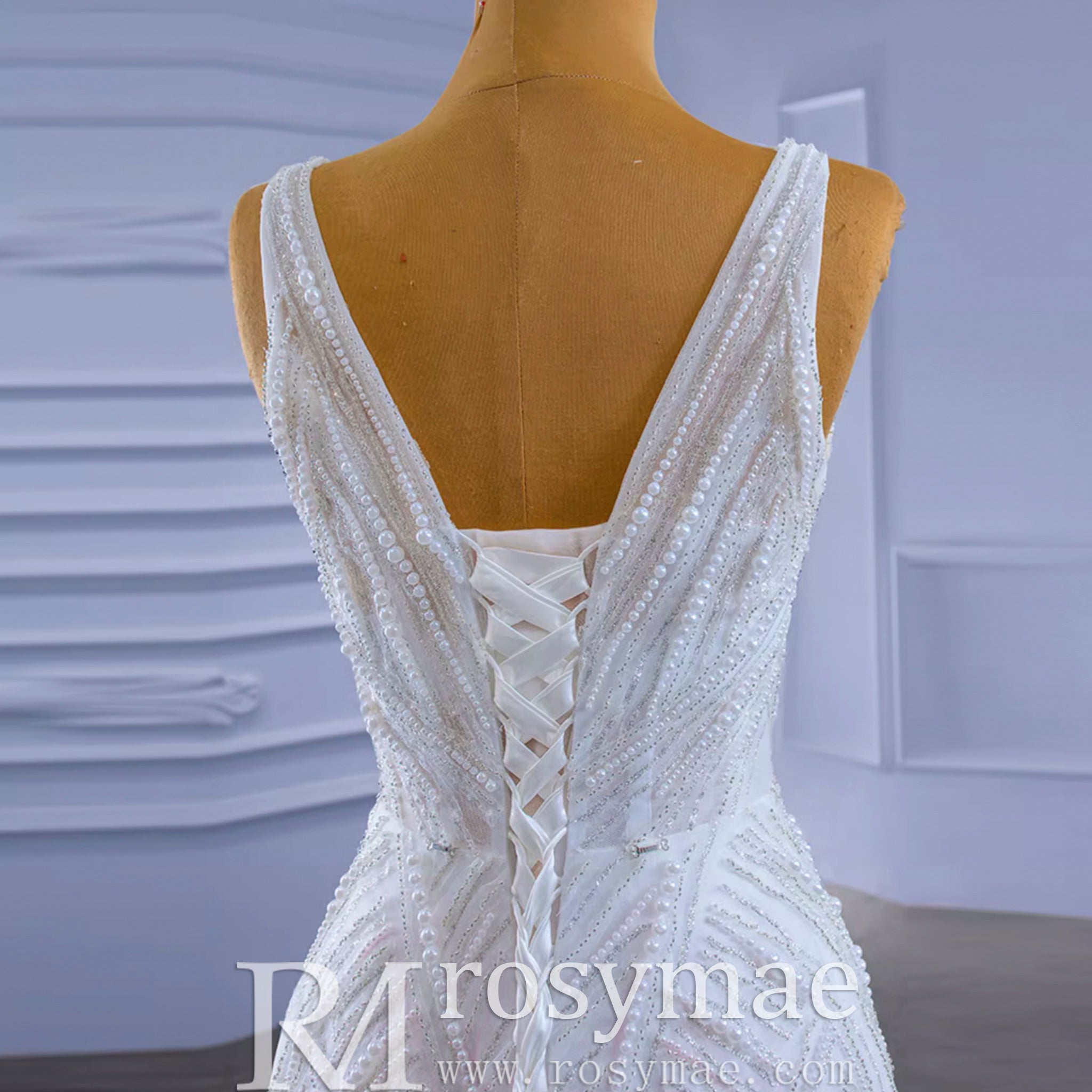 Beaded Sparkly Mermaid Wedding Dress with Detachable Skirt - Rosymae
