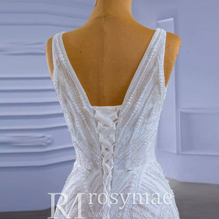Beaded Sparkly Mermaid Wedding Dress with Detachable Skirt - Rosymae