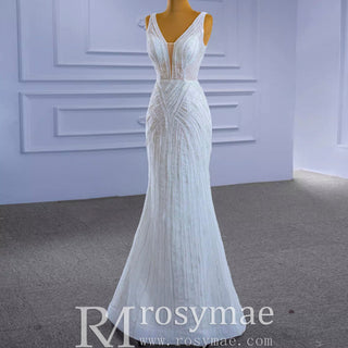Beaded Sparkly Mermaid Wedding Dress with Detachable Skirt - Rosymae