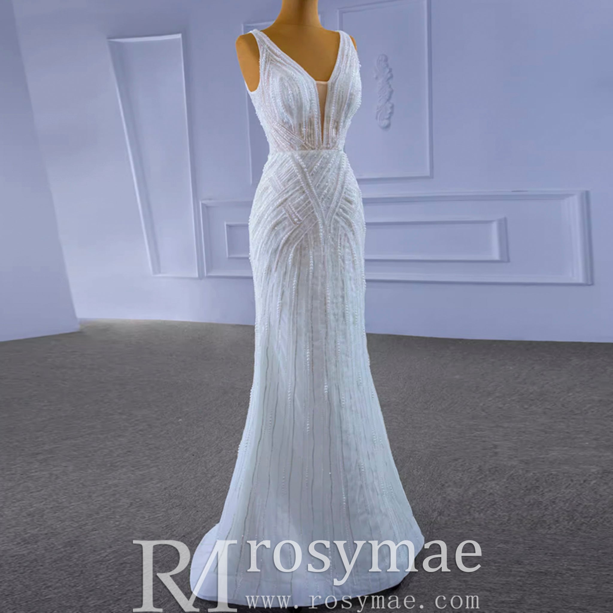 Beaded Sparkly Mermaid Wedding Dress with Detachable Skirt - Rosymae