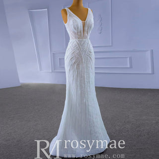 Beaded Sparkly Mermaid Wedding Dress with Detachable Skirt - Rosymae