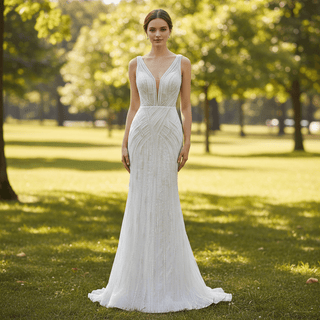 Beaded Sparkly Mermaid Wedding Dress with Detachable Skirt - Rosymae
