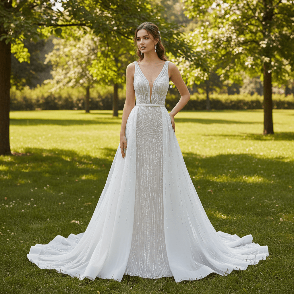 Beaded Sparkly Mermaid Wedding Dress with Detachable Skirt - Rosymae