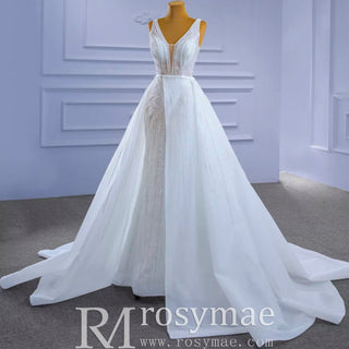 Beaded Sparkly Mermaid Wedding Dress with Detachable Skirt - Rosymae