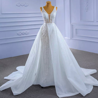 Beaded Sparkly Mermaid Wedding Dress with Detachable Skirt - Rosymae