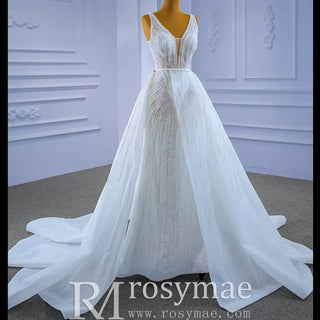 Beaded Sparkly Mermaid Wedding Dress with Detachable Skirt - Rosymae
