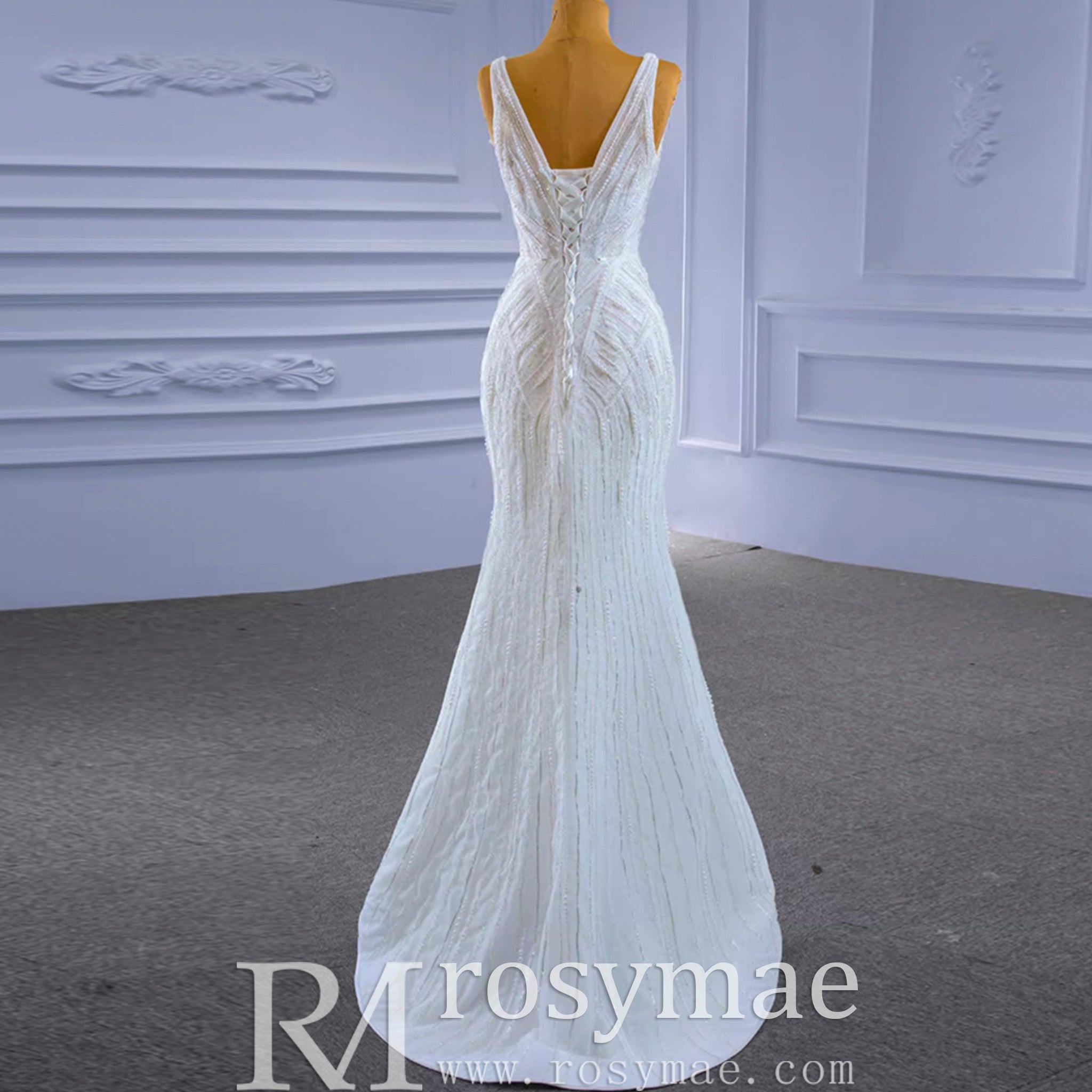 Beaded Sparkly Mermaid Wedding Dress with Detachable Skirt - Rosymae