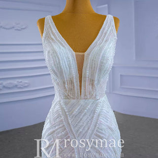 Beaded Sparkly Mermaid Wedding Dress with Detachable Skirt - Rosymae