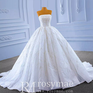 Beaded Strapless Lace Ball Gown Puffy Wedding Dress - Rosymae