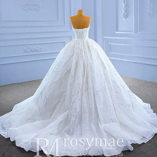 Beaded Strapless Lace Ball Gown Puffy Wedding Dress - Rosymae